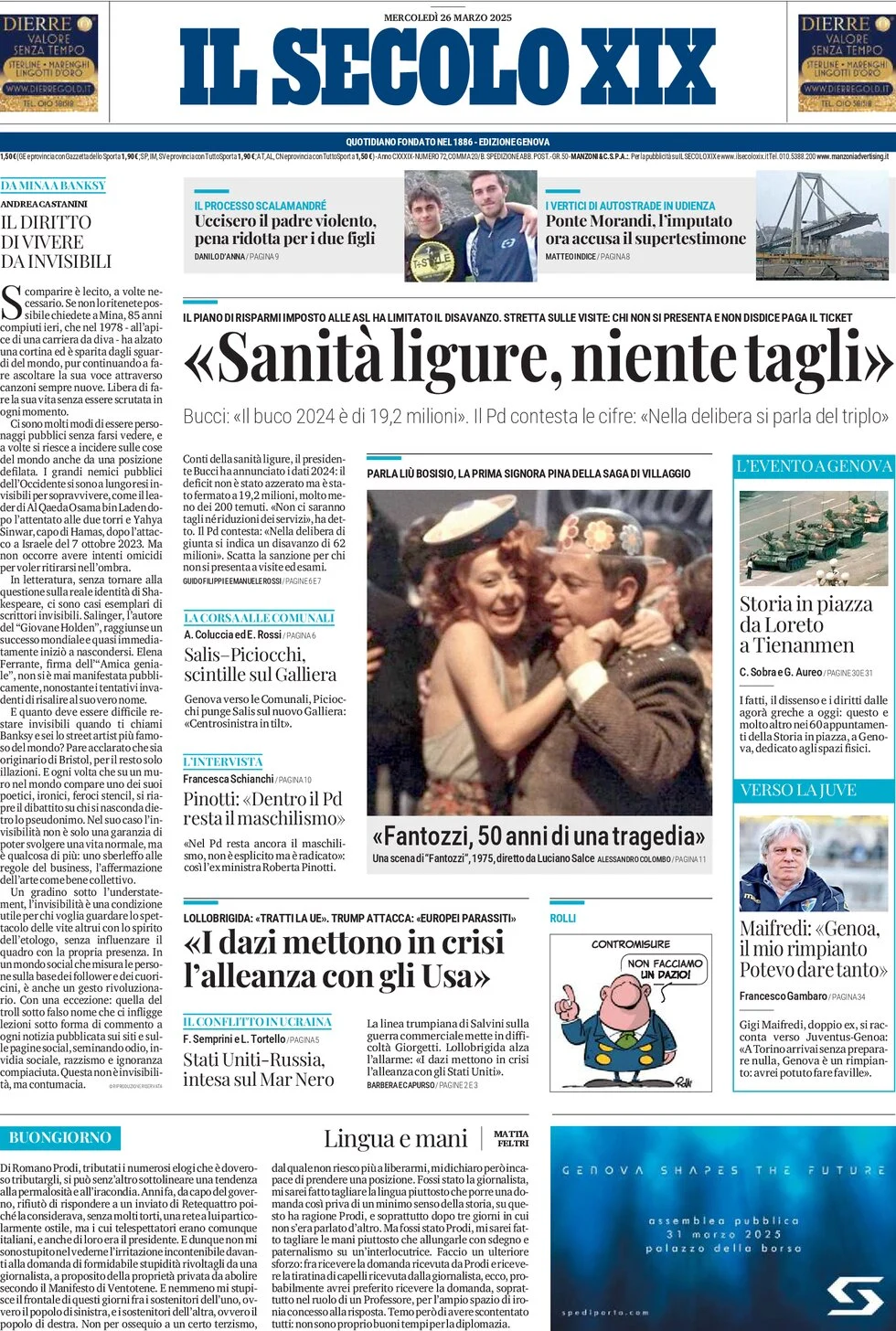 anteprima della prima pagina di il-secolo-xix del 26/03/2025