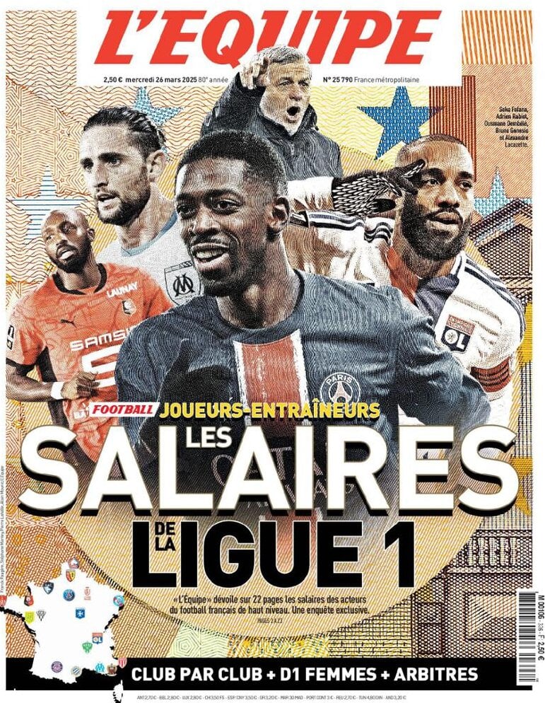 anteprima della prima pagina di lequipe del 26/03/2025