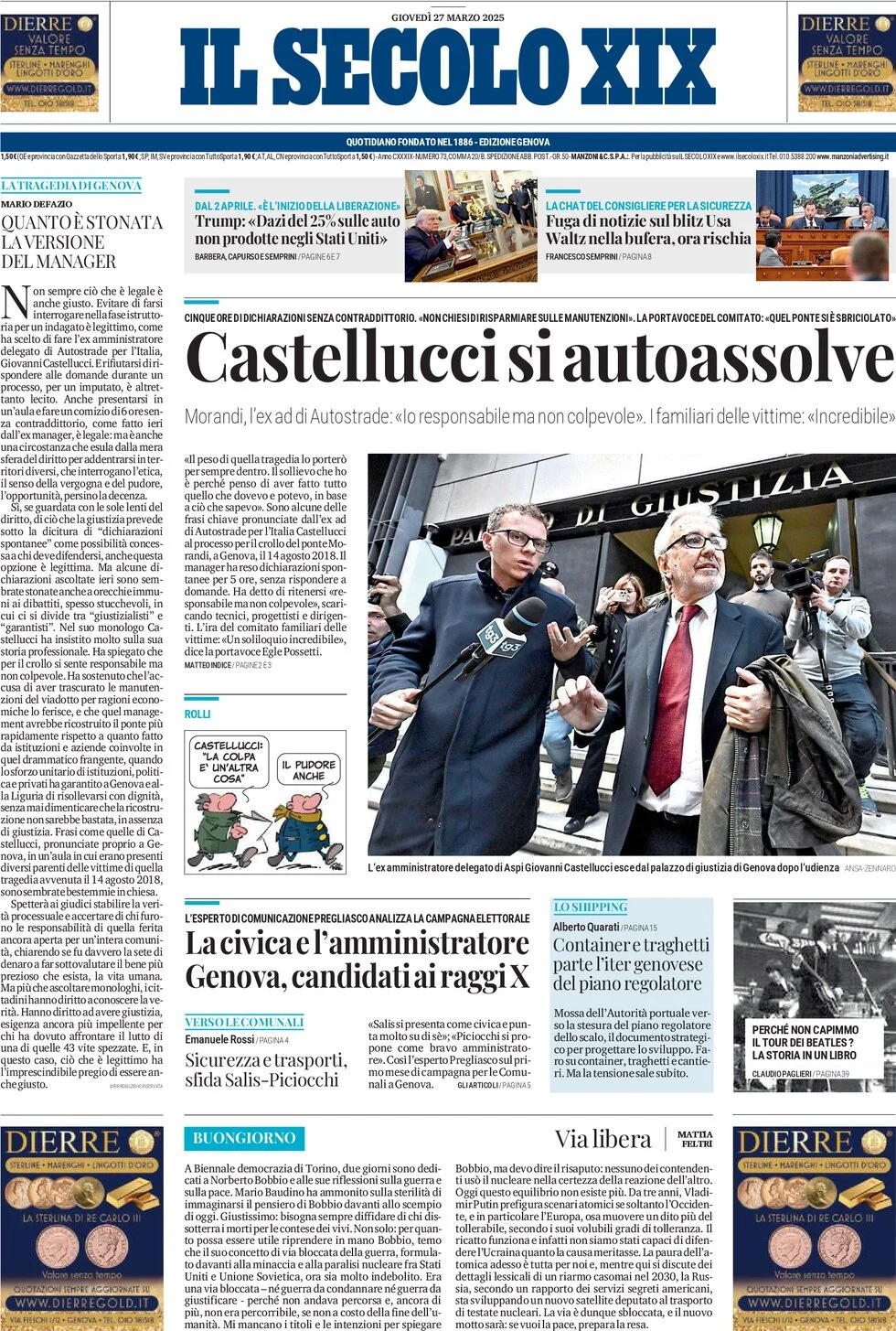 anteprima della prima pagina di il-secolo-xix del 27/03/2025