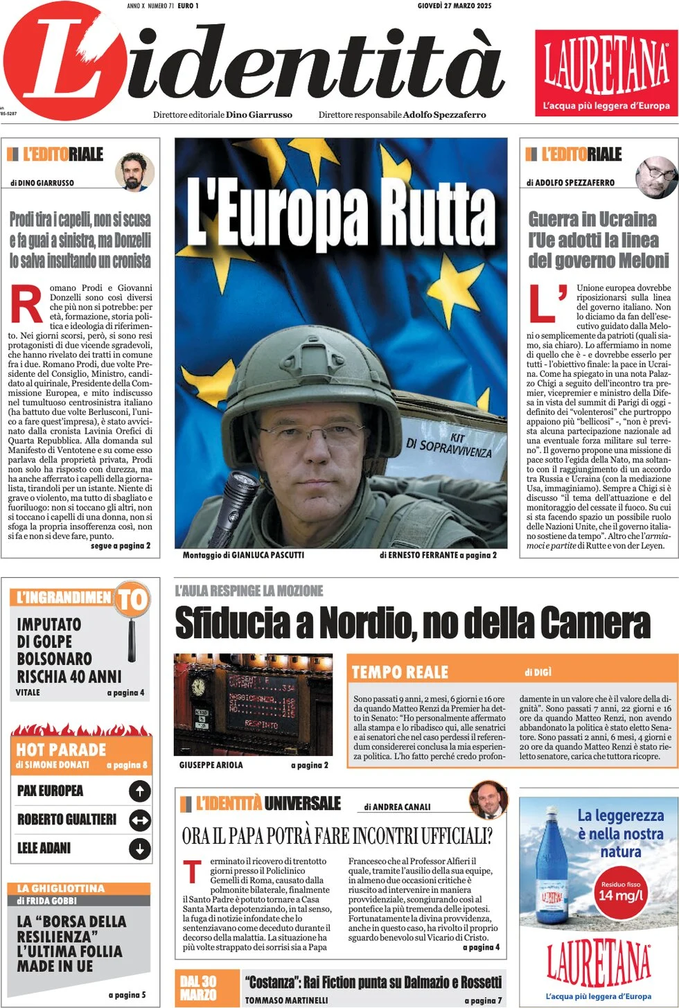 anteprima della prima pagina di lidentit del 27/03/2025