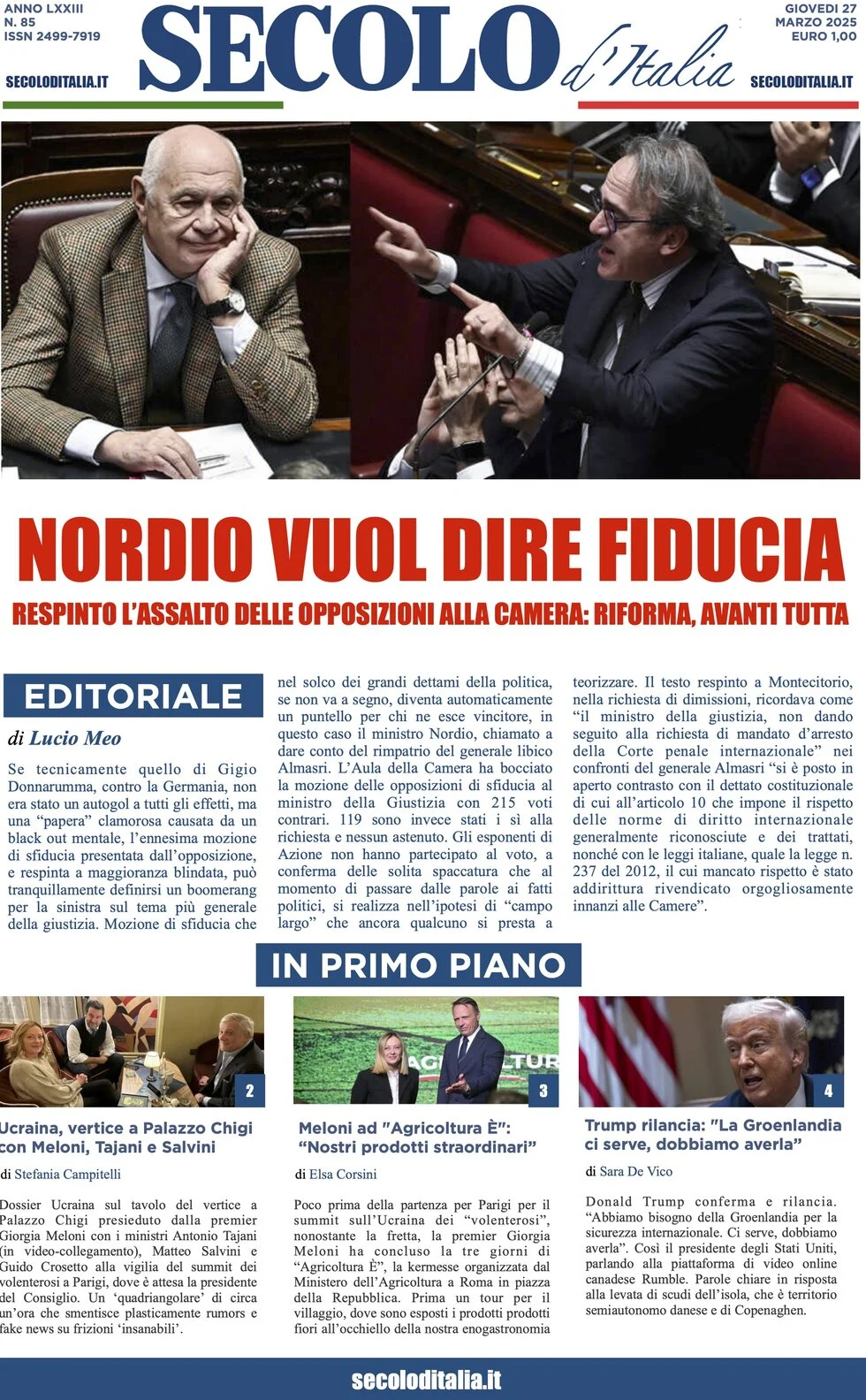 anteprima della prima pagina di secolo-ditalia del 27/03/2025