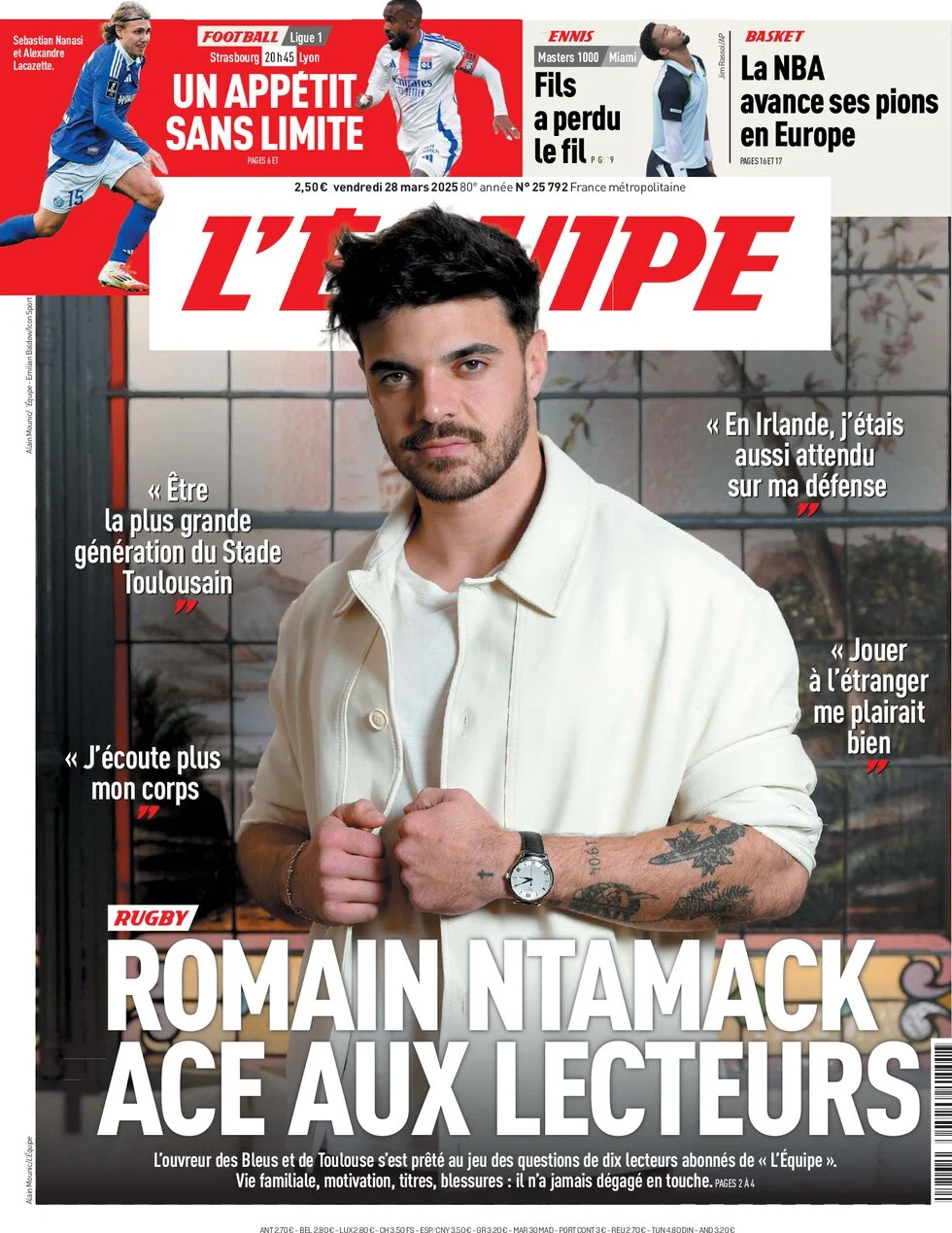 anteprima della prima pagina di lequipe del 28/03/2025