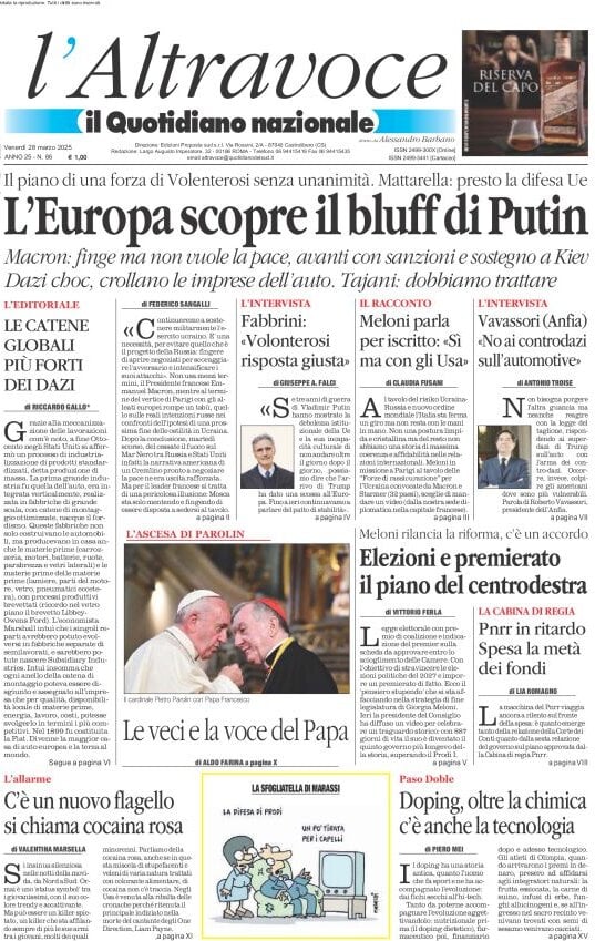 anteprima della prima pagina di il-quotidiano-del-sud-laltravoce del 28/03/2025
