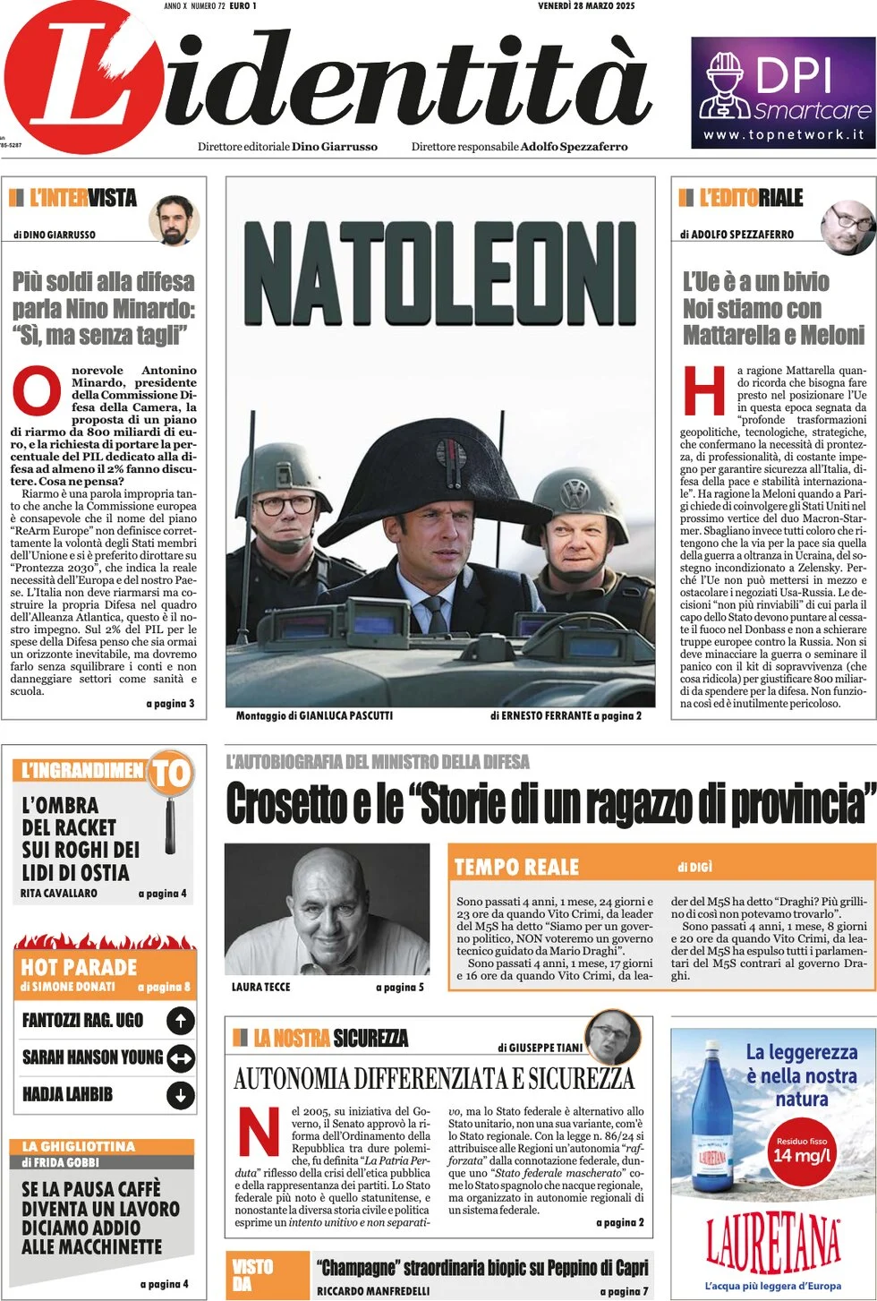 anteprima della prima pagina di lidentit del 28/03/2025