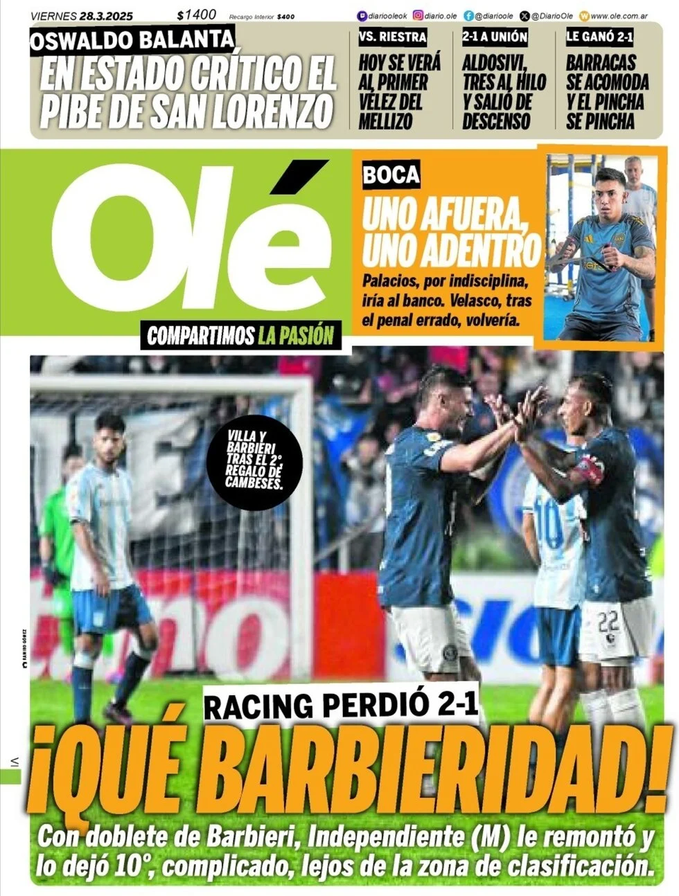 anteprima della prima pagina di ol del 28/03/2025