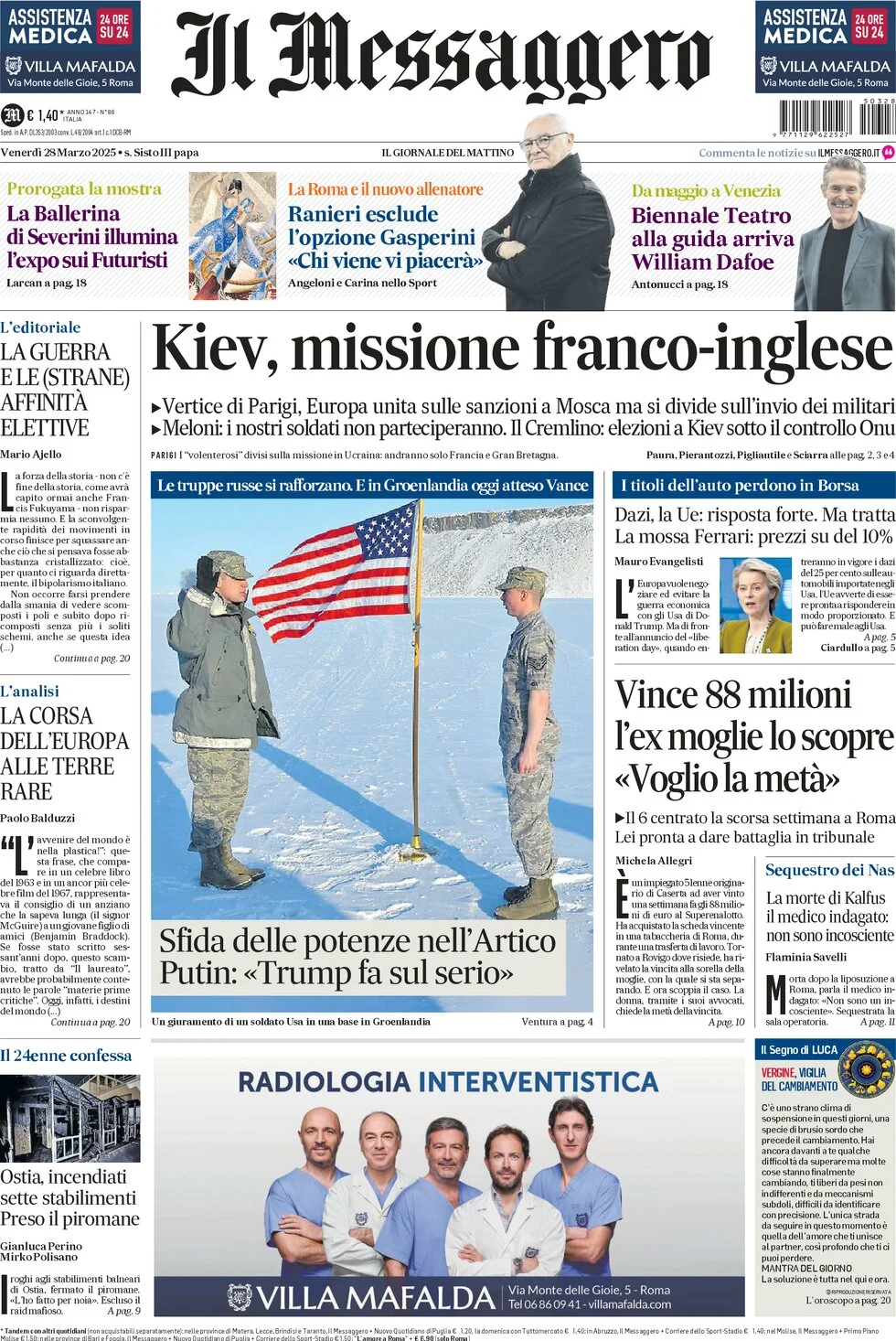 anteprima della prima pagina di il-messaggero del 28/03/2025