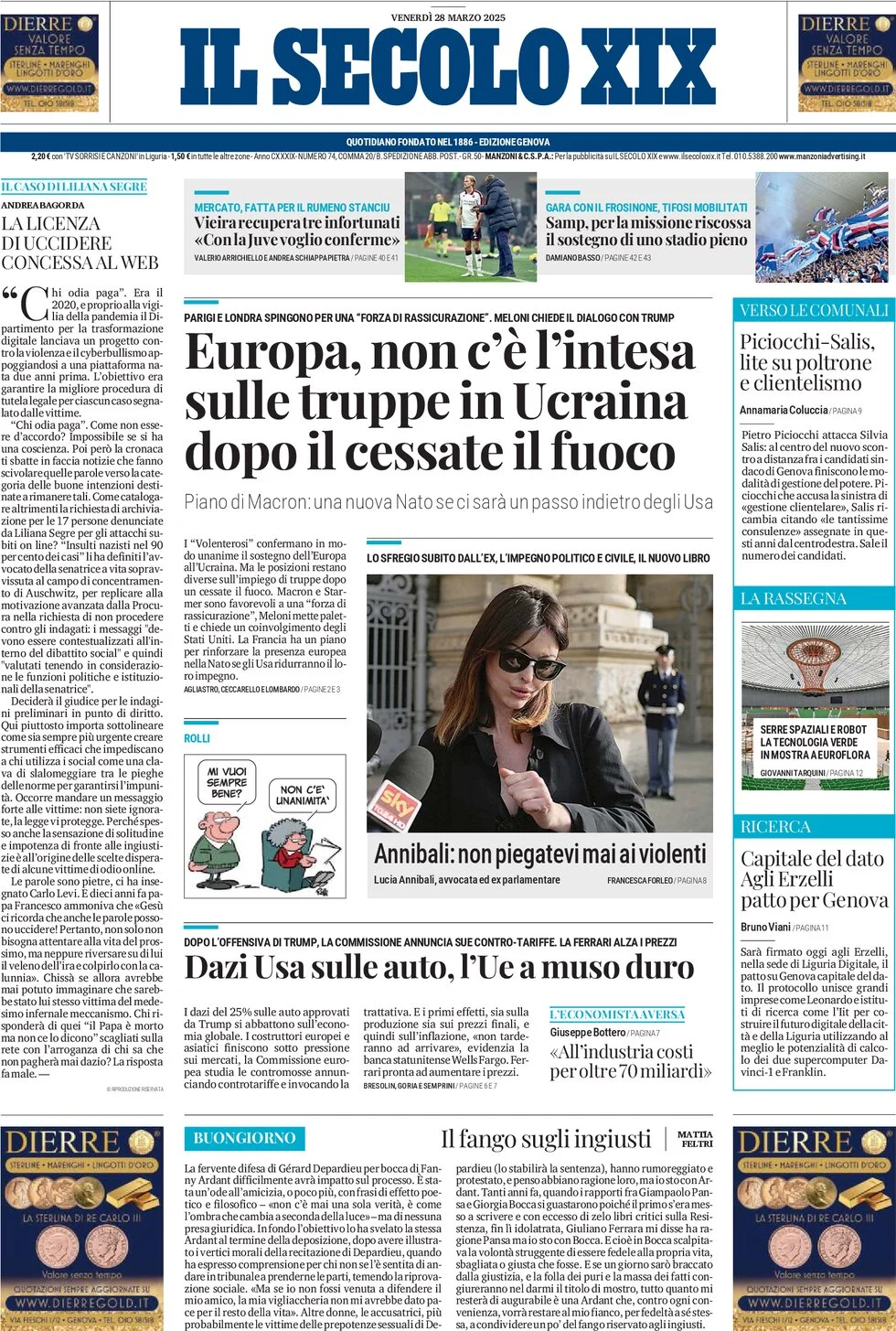 anteprima della prima pagina di il-secolo-xix del 28/03/2025