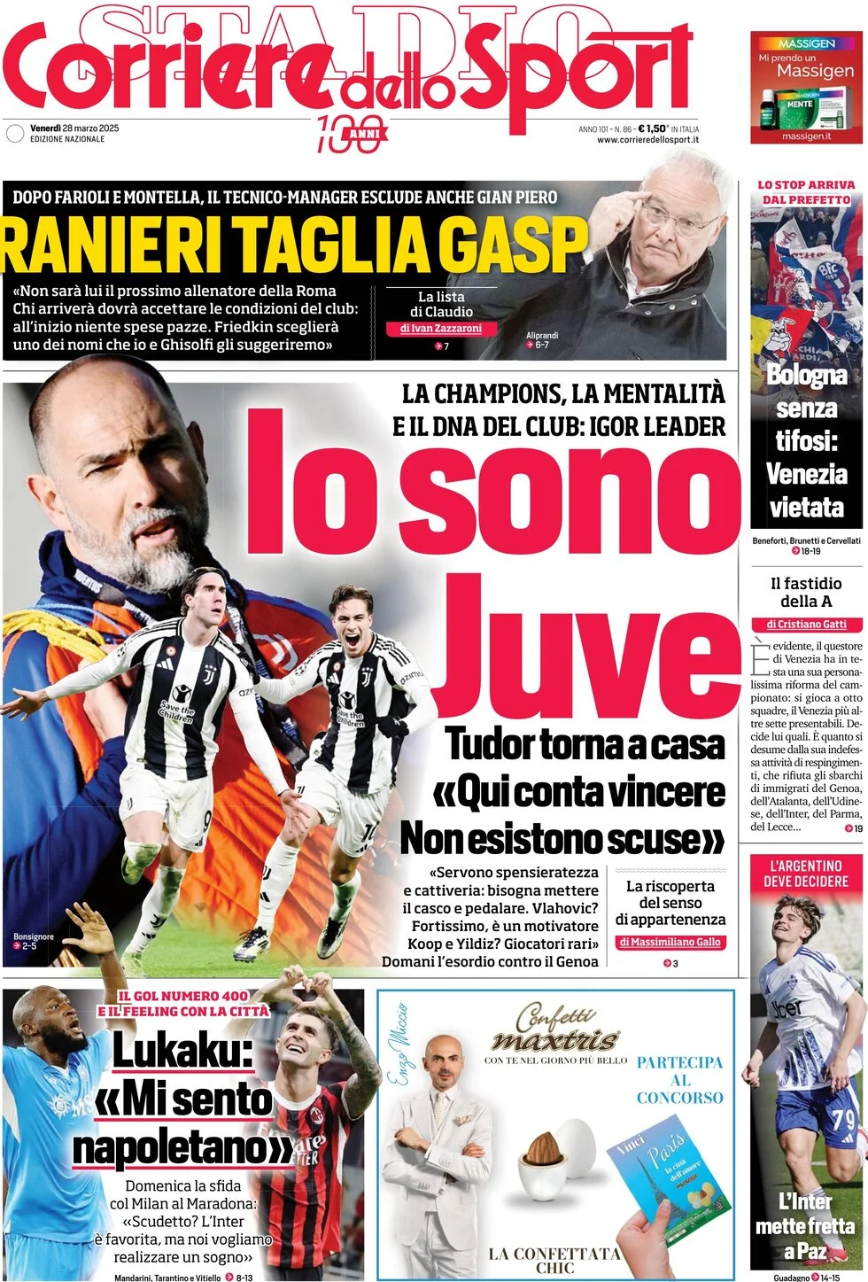 anteprima della prima pagina di corriere-dello-sport del 28/03/2025