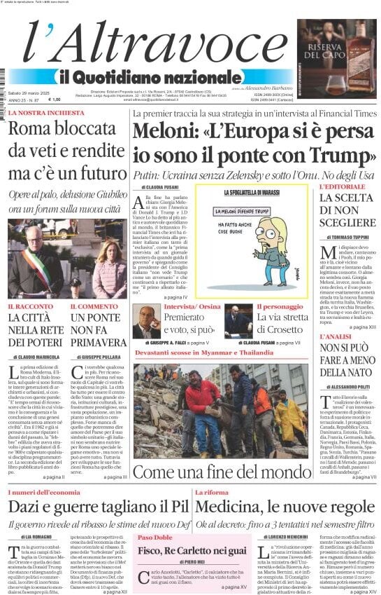 anteprima della prima pagina di il-quotidiano-del-sud-laltravoce del 29/03/2025