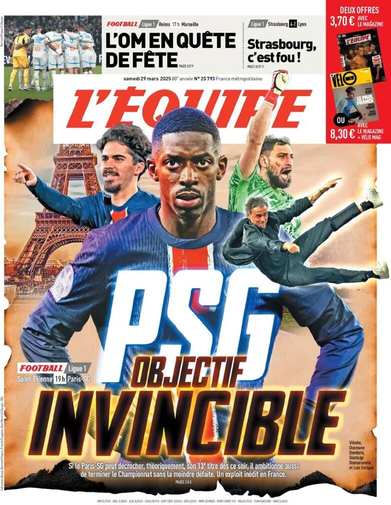 anteprima della prima pagina di lequipe del 29/03/2025
