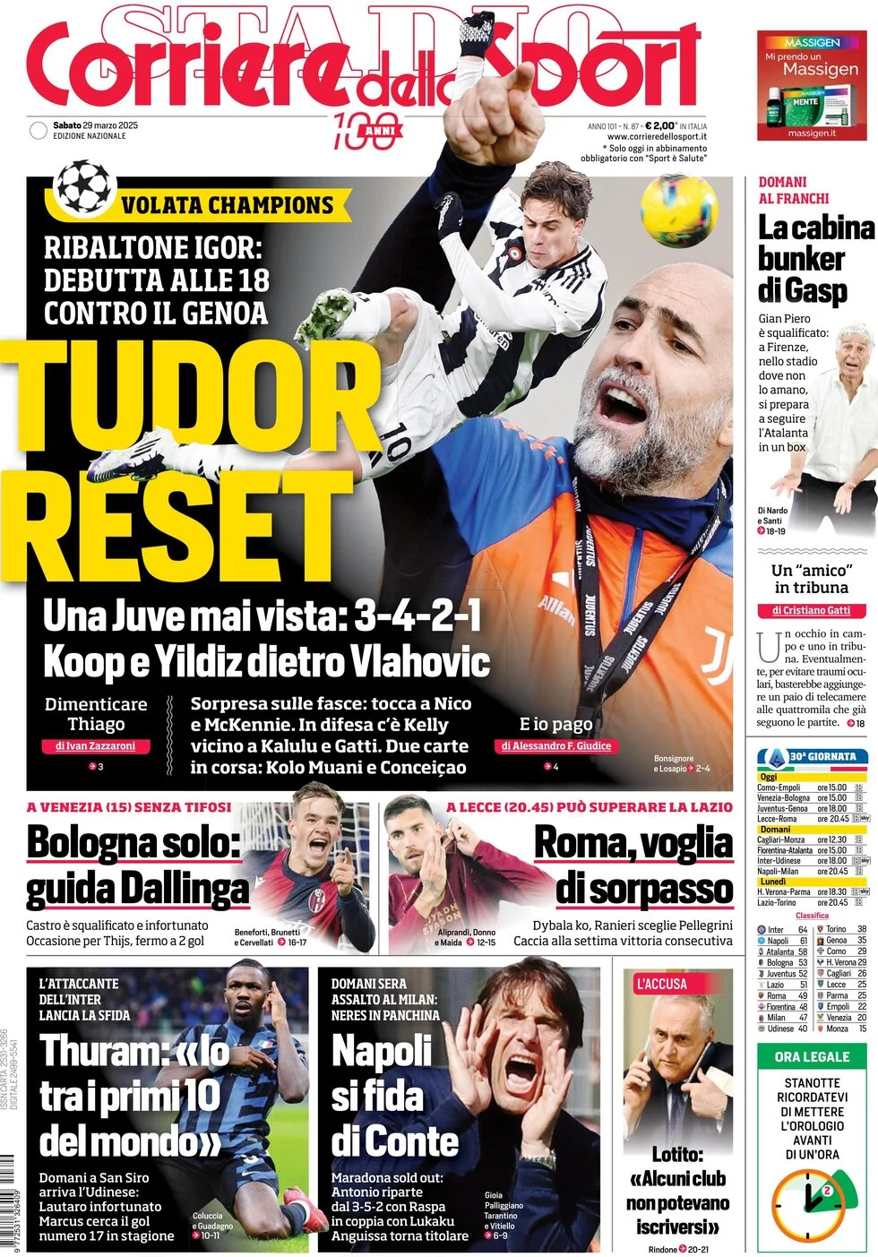 anteprima della prima pagina di corriere-dello-sport del 29/03/2025