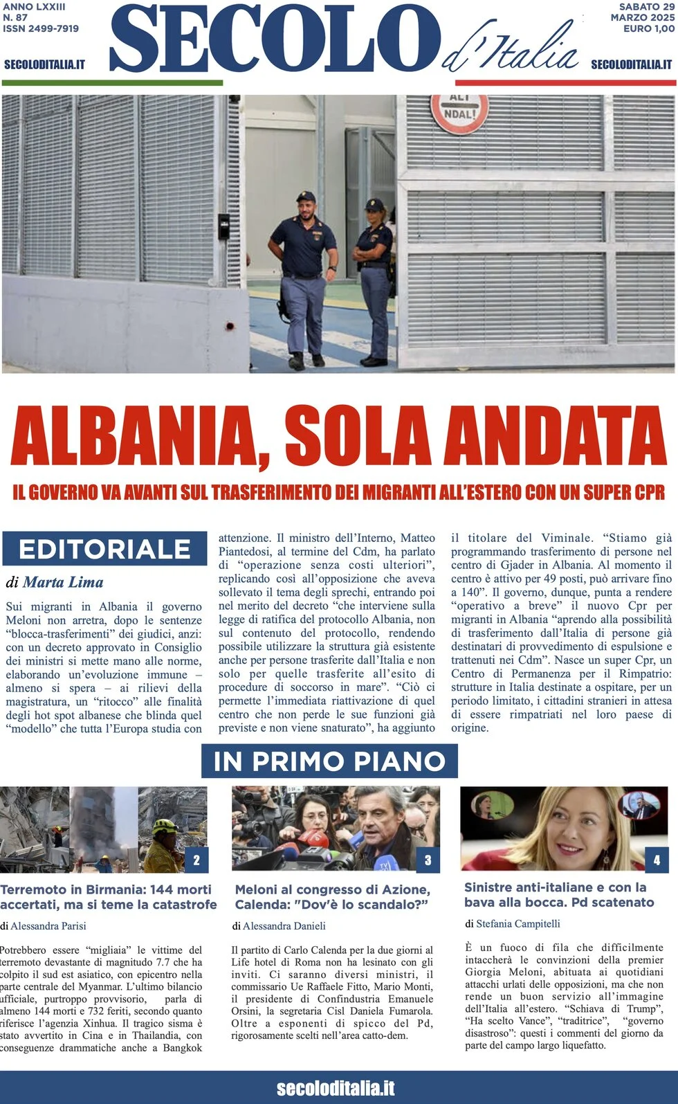anteprima della prima pagina di secolo-ditalia del 29/03/2025