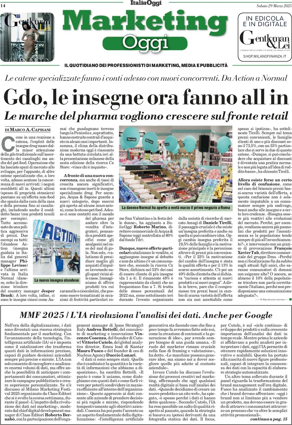 anteprima della prima pagina di marketing-oggi del 29/03/2025