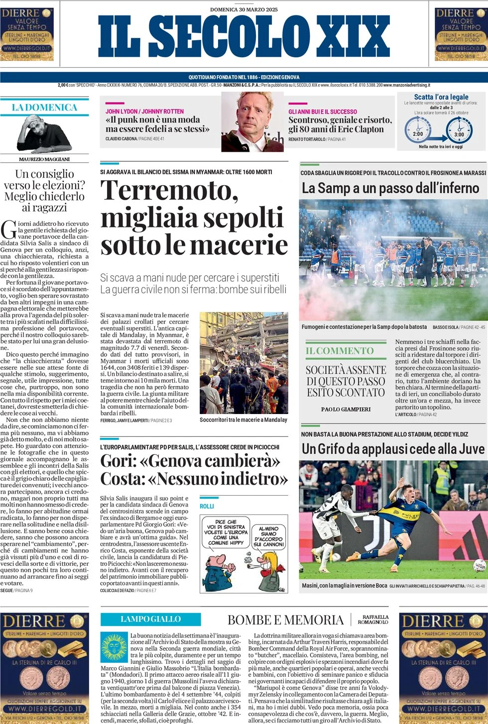 anteprima della prima pagina di il-secolo-xix del 30/03/2025