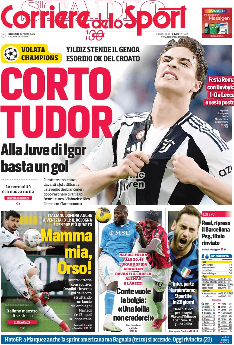 anteprima della prima pagina di corriere-dello-sport del 30/03/2025
