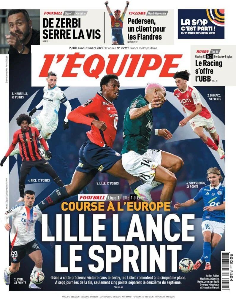 anteprima della prima pagina di lequipe del 31/03/2025
