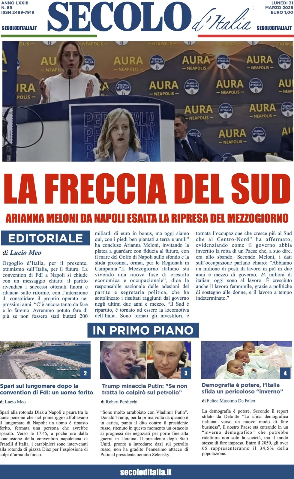 anteprima della prima pagina di secolo-ditalia del 31/03/2025