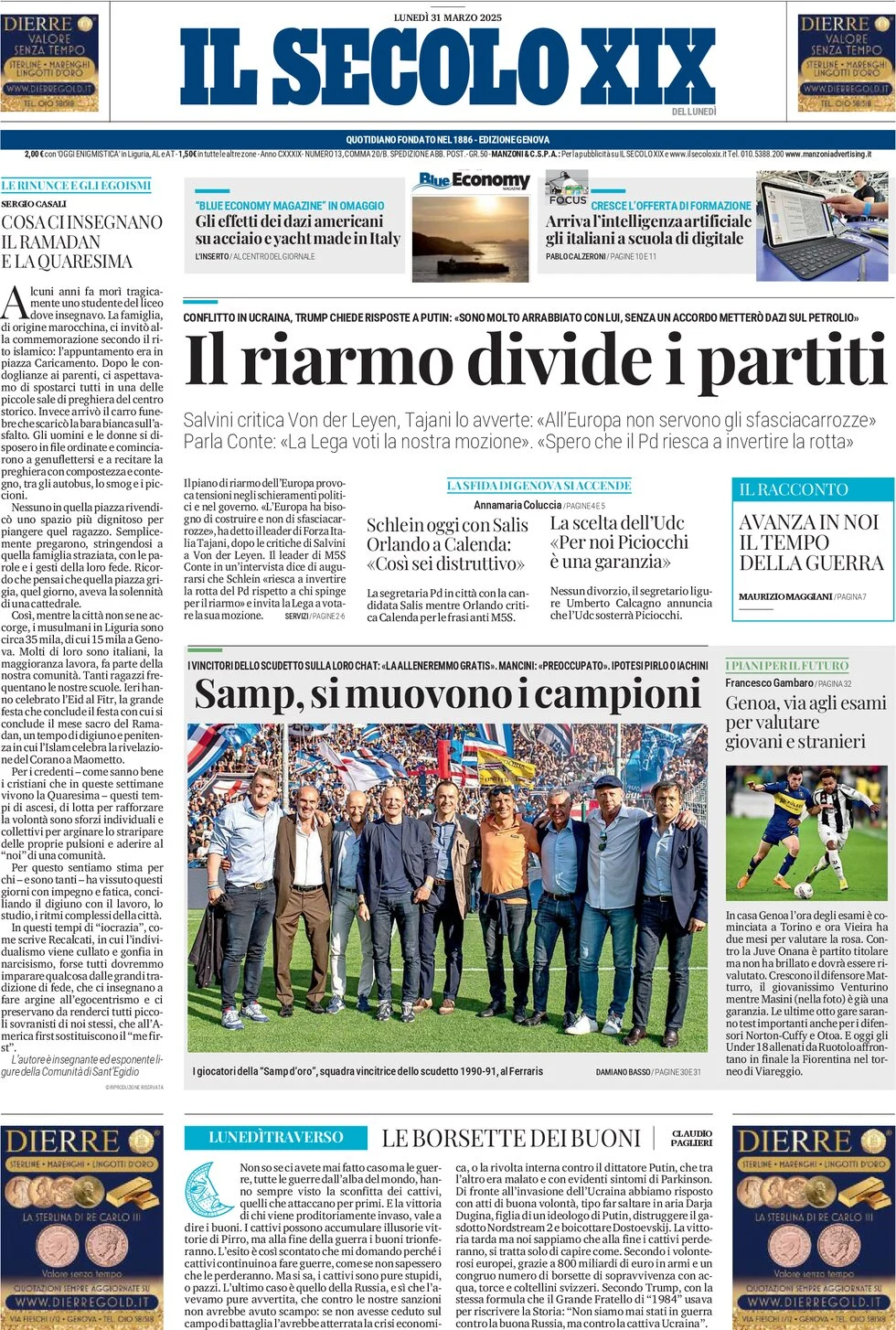 anteprima della prima pagina di il-secolo-xix del 31/03/2025