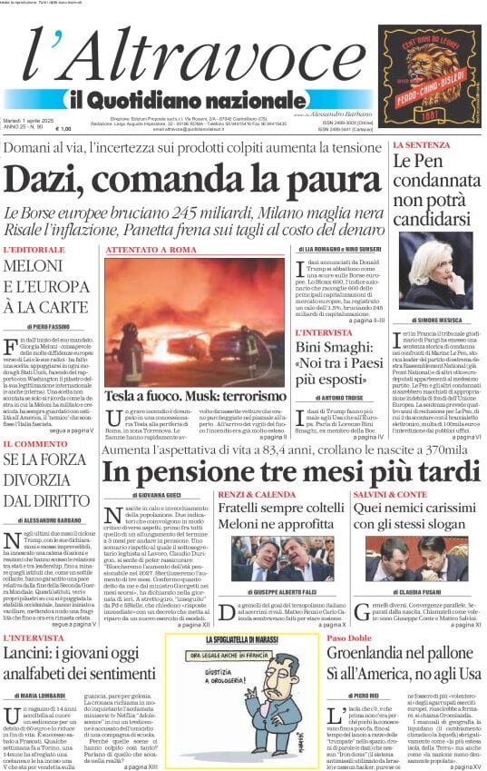 anteprima della prima pagina di il-quotidiano-del-sud-laltravoce del 01/04/2025