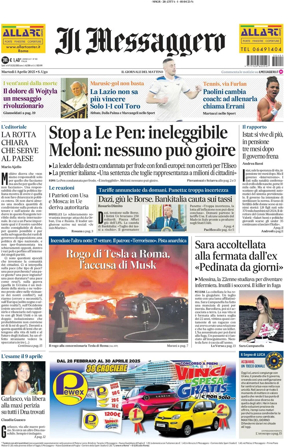 anteprima della prima pagina di il-messaggero del 01/04/2025