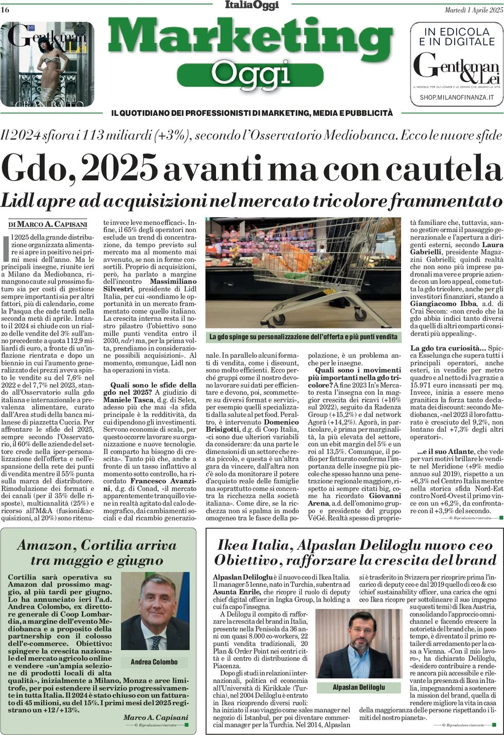 anteprima della prima pagina di marketing-oggi del 01/04/2025