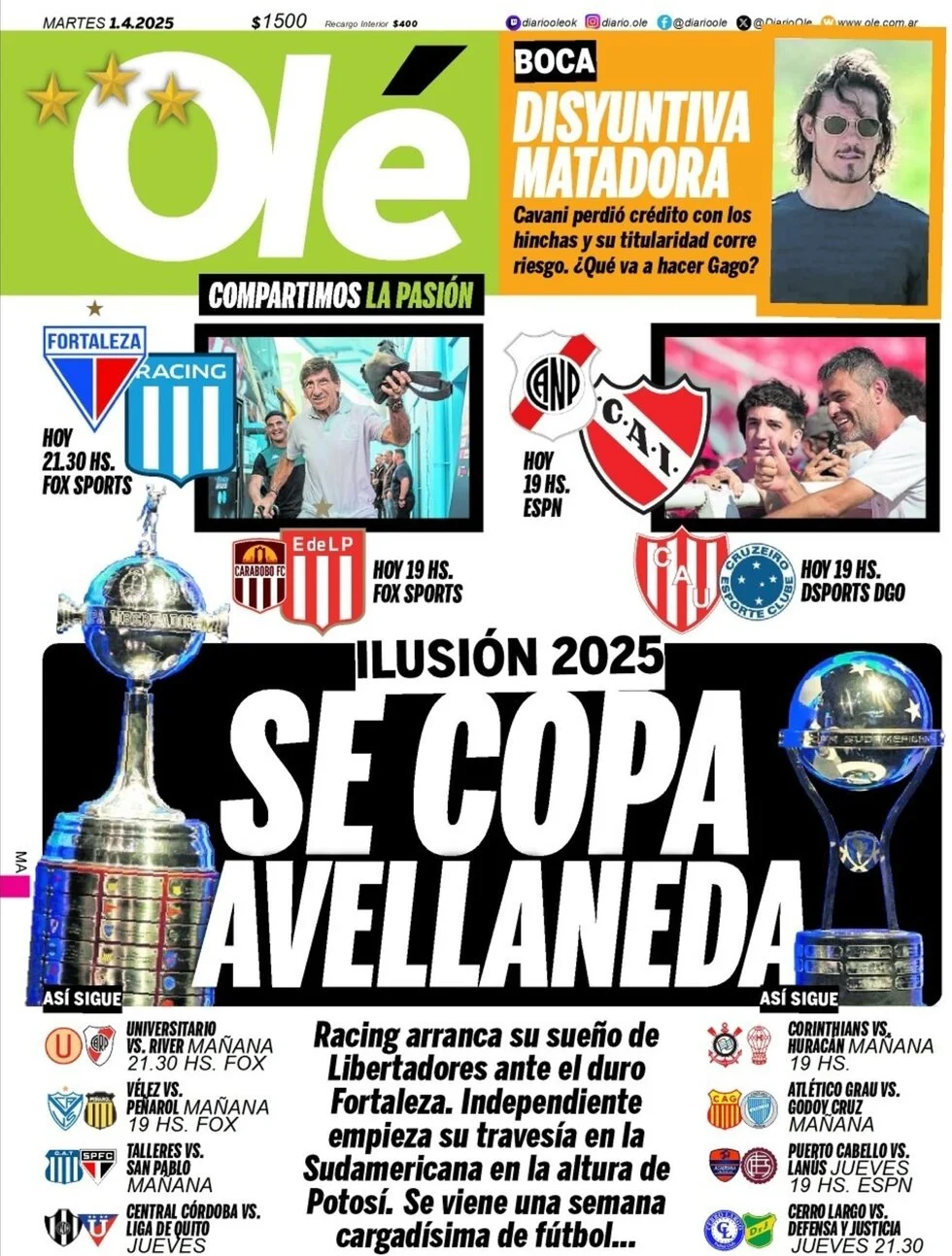 anteprima della prima pagina di ol del 01/04/2025
