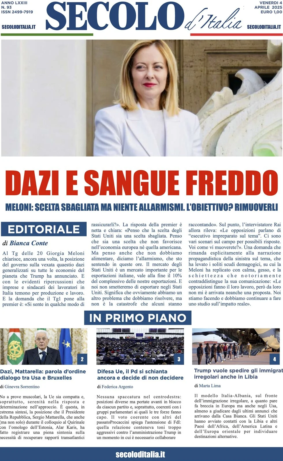 anteprima della prima pagina di secolo-ditalia del 04/04/2025