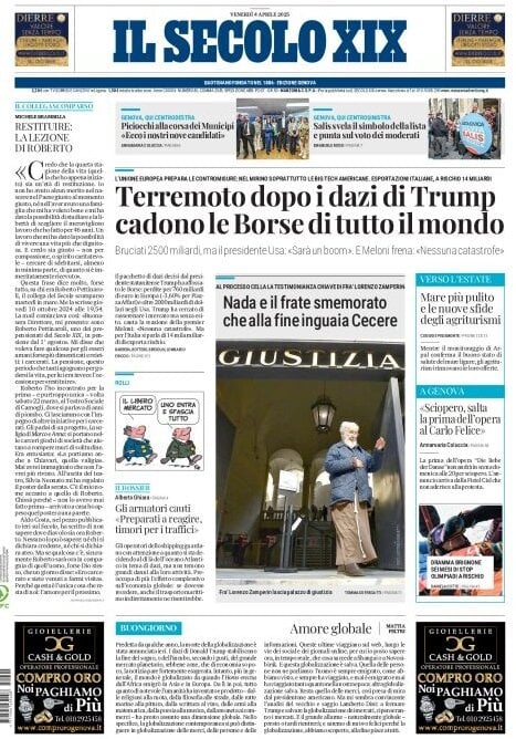 anteprima della prima pagina di il-secolo-xix del 04/04/2025