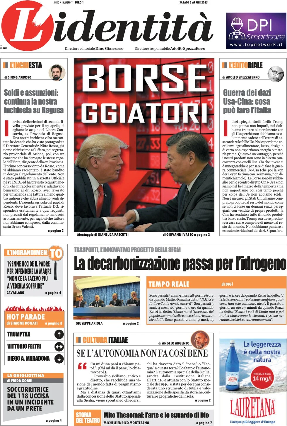 anteprima della prima pagina di lidentit del 05/04/2025