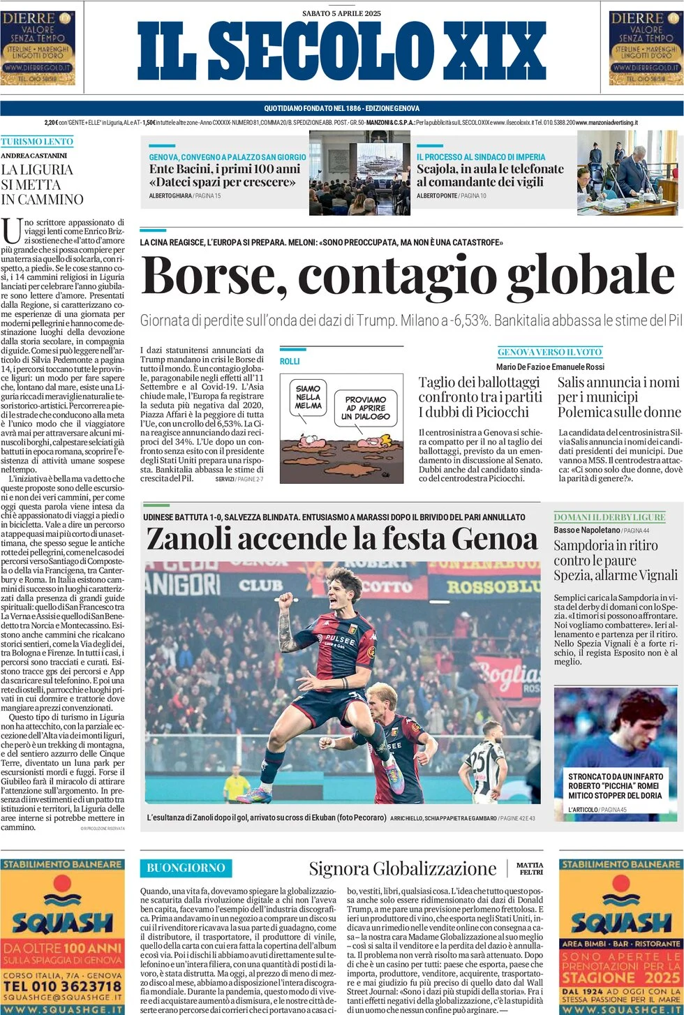 anteprima della prima pagina di il-secolo-xix del 05/04/2025