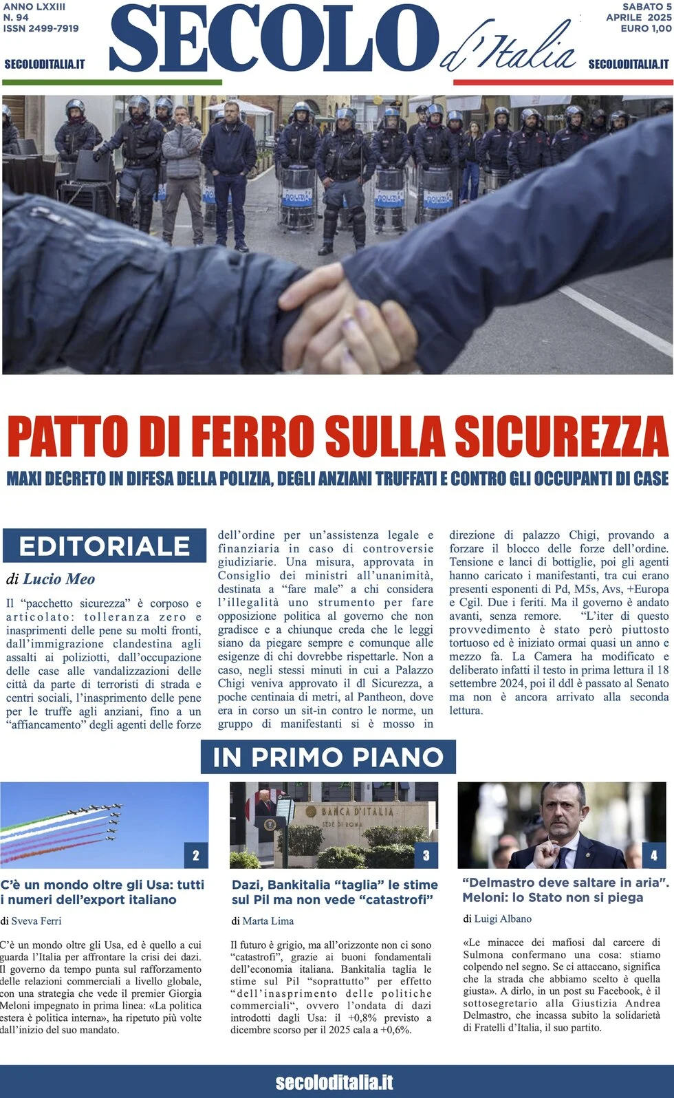anteprima della prima pagina di secolo-ditalia del 05/04/2025