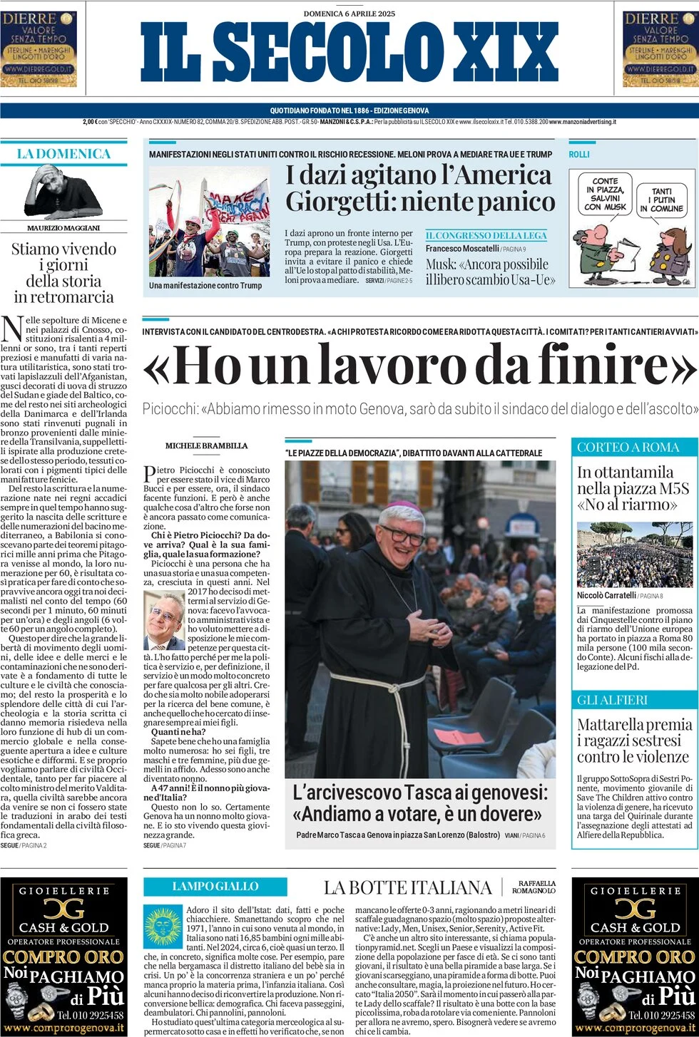 anteprima della prima pagina di il-secolo-xix del 06/04/2025