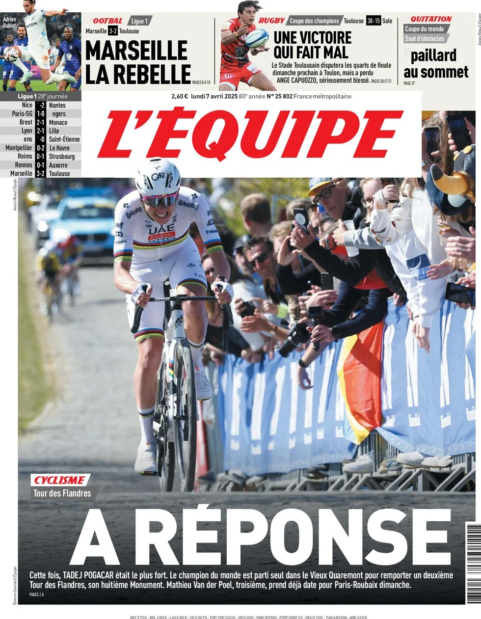 anteprima della prima pagina di lequipe del 07/04/2025