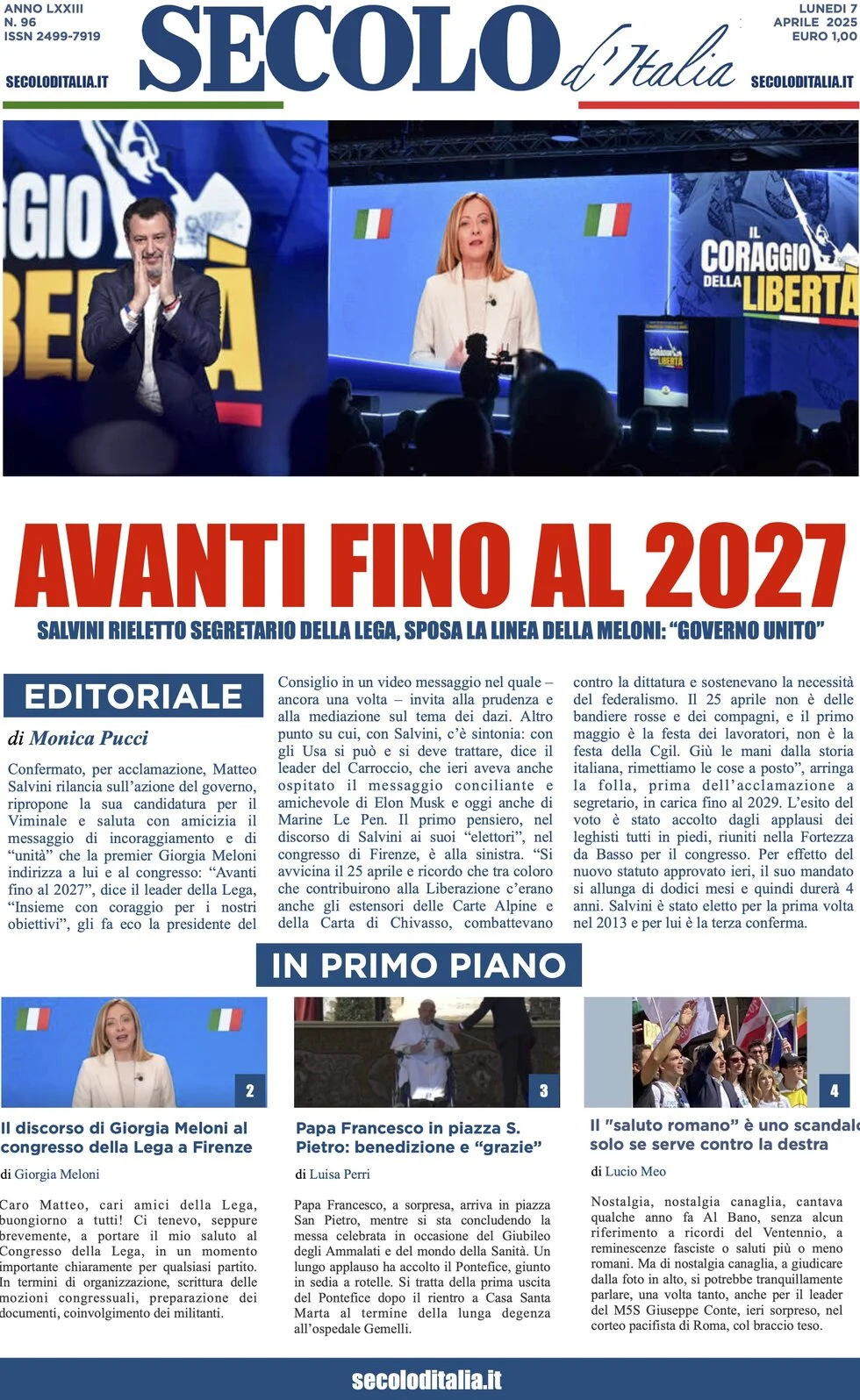 anteprima della prima pagina di secolo-ditalia del 07/04/2025