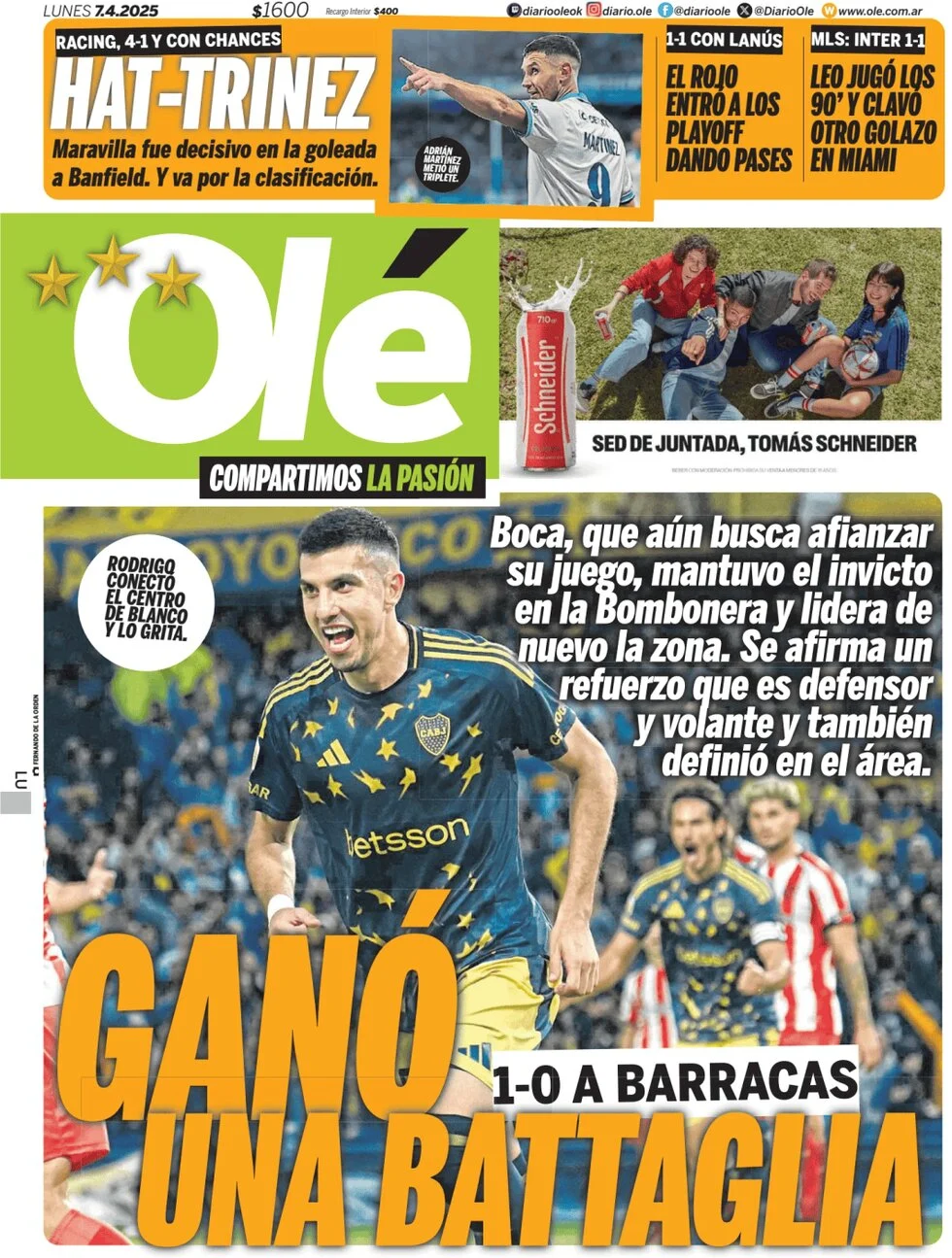 anteprima della prima pagina di ol del 07/04/2025