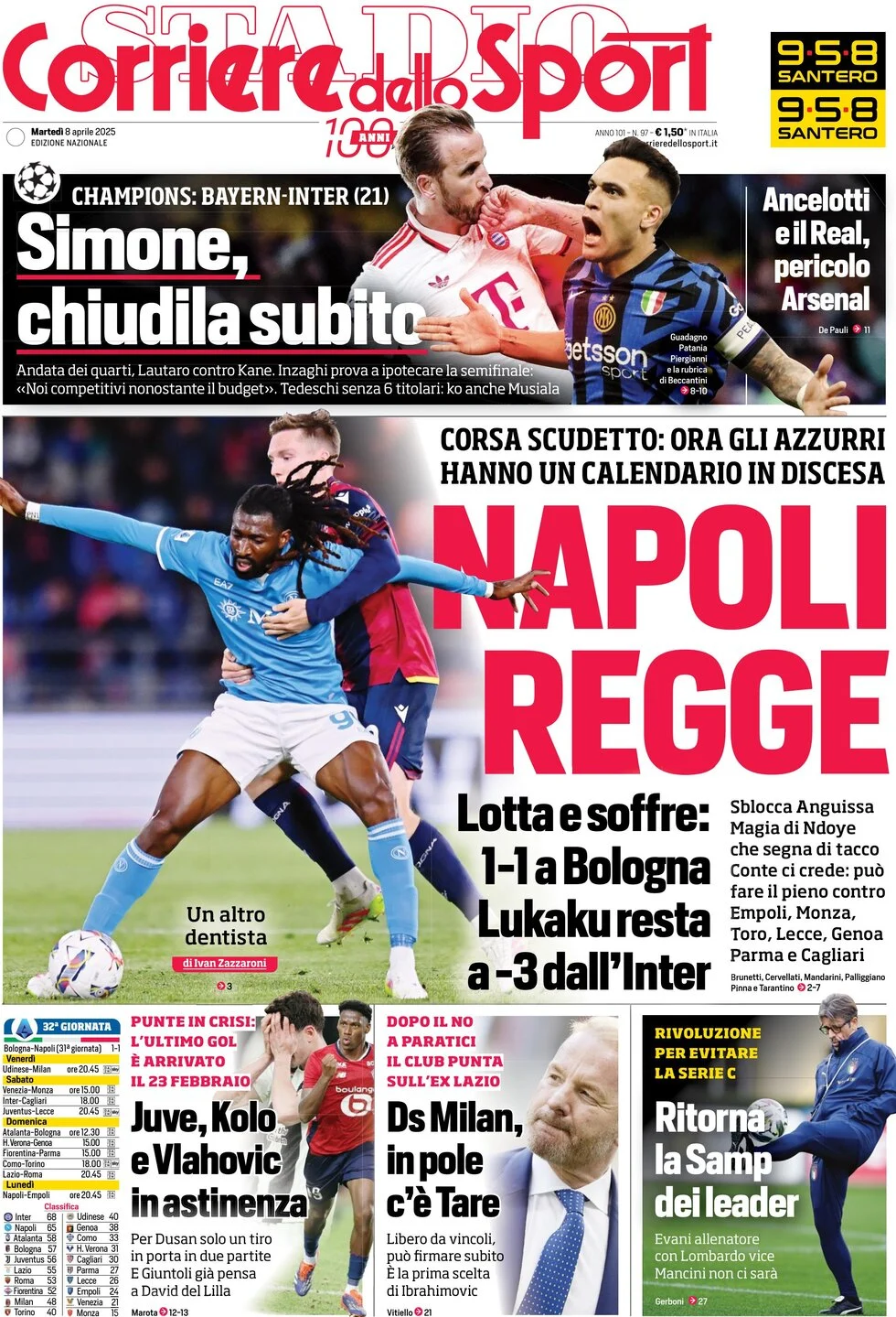 anteprima della prima pagina di corriere-dello-sport del 08/04/2025
