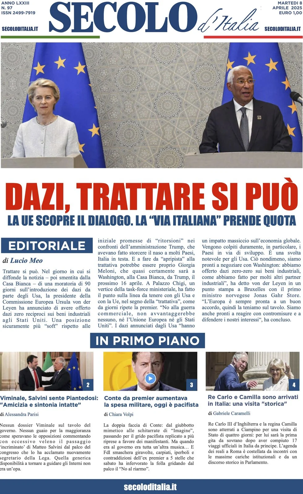 anteprima della prima pagina di secolo-ditalia del 08/04/2025