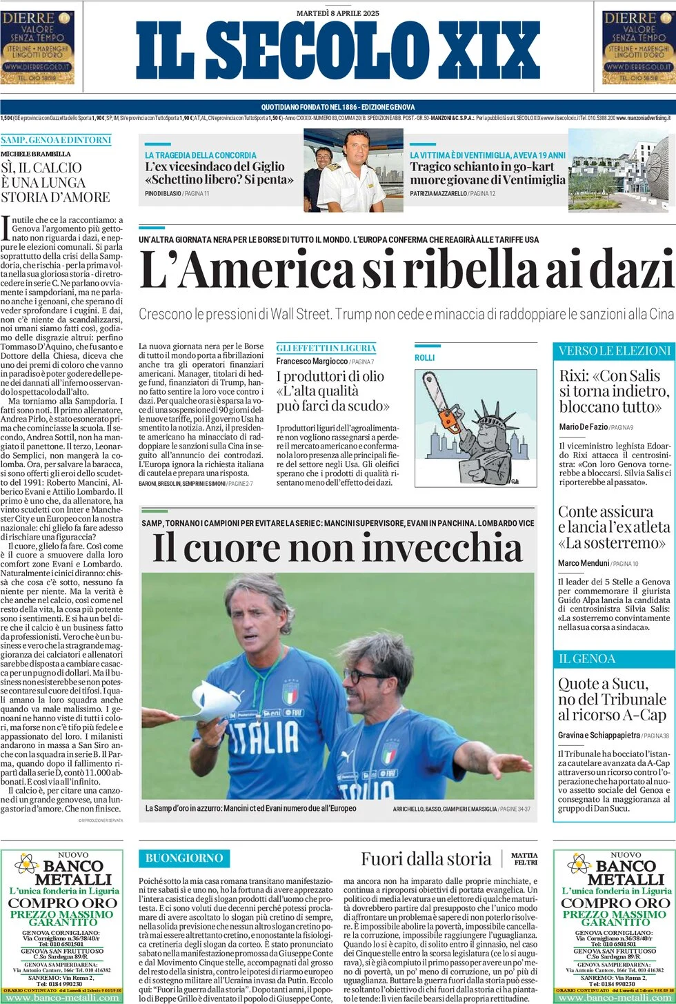 anteprima della prima pagina di il-secolo-xix del 08/04/2025