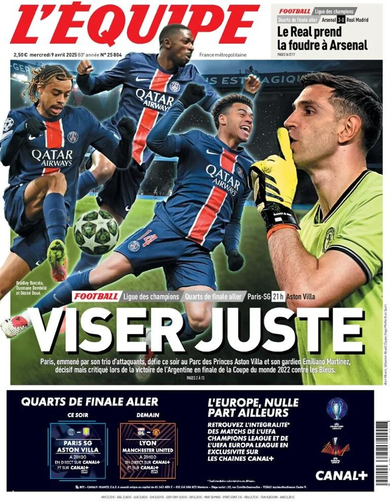anteprima della prima pagina di lequipe del 09/04/2025