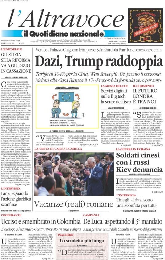 anteprima della prima pagina di il-quotidiano-del-sud-laltravoce del 09/04/2025