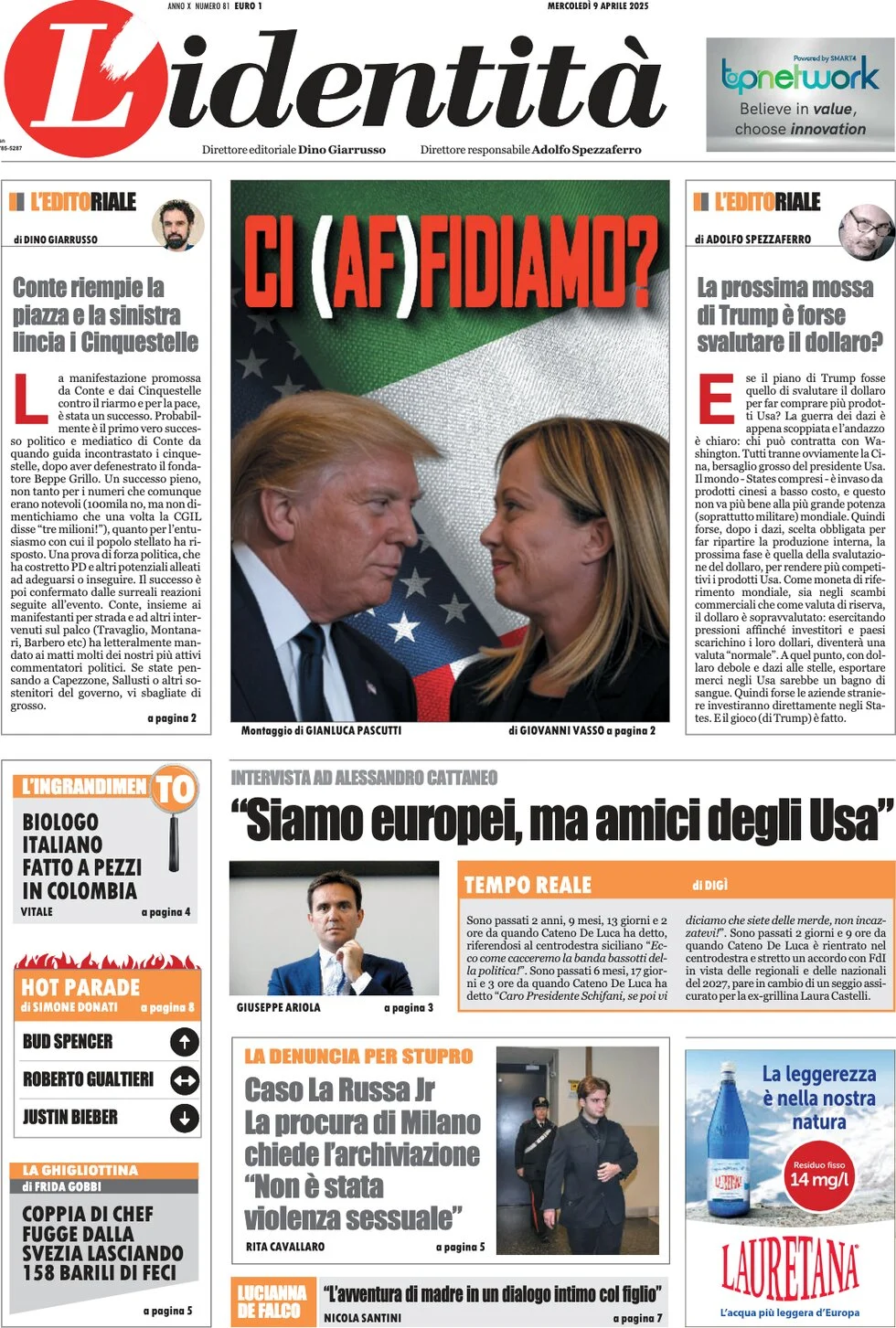 anteprima della prima pagina di lidentit del 09/04/2025