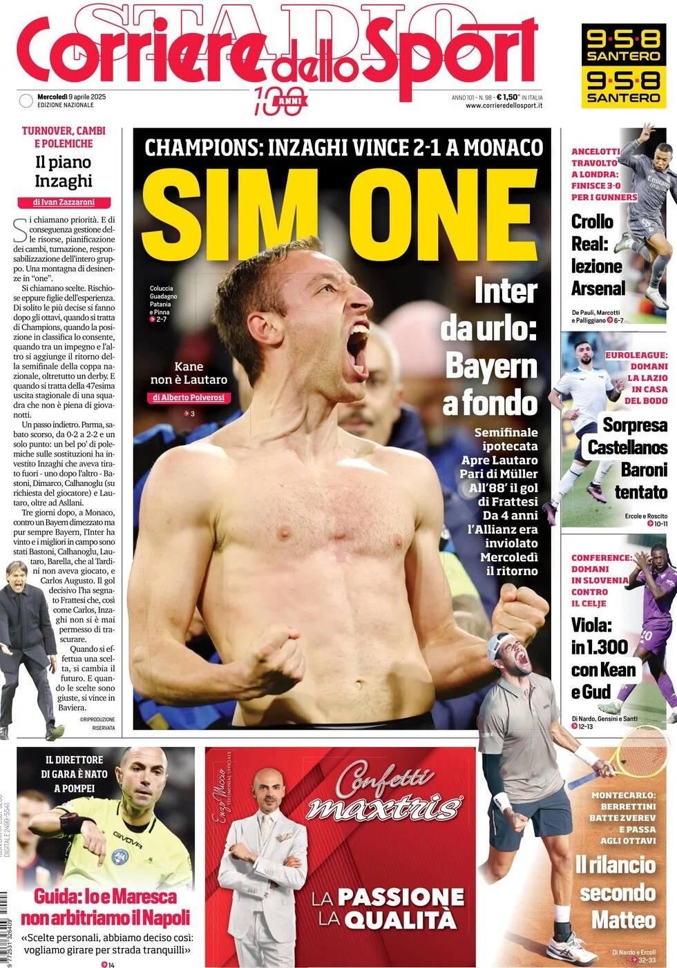anteprima della prima pagina di corriere-dello-sport del 09/04/2025