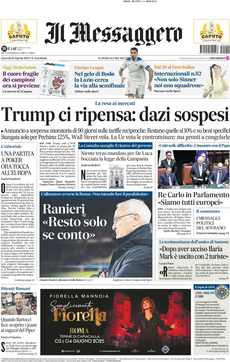 anteprima della prima pagina di il-messaggero del 10/04/2025