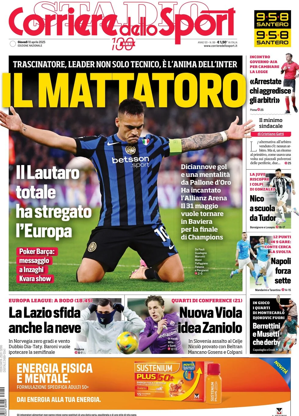 anteprima della prima pagina di corriere-dello-sport del 10/04/2025