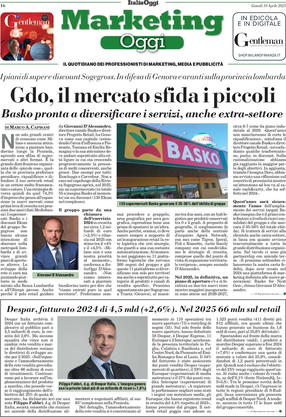 anteprima della prima pagina di marketing-oggi del 10/04/2025