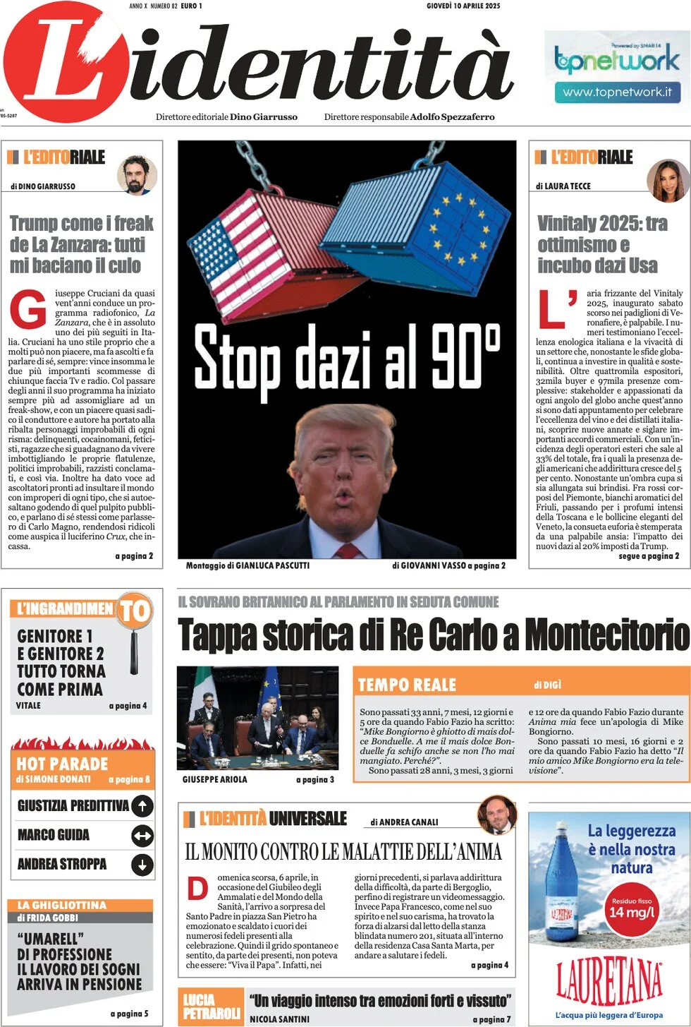 anteprima della prima pagina di lidentit del 10/04/2025