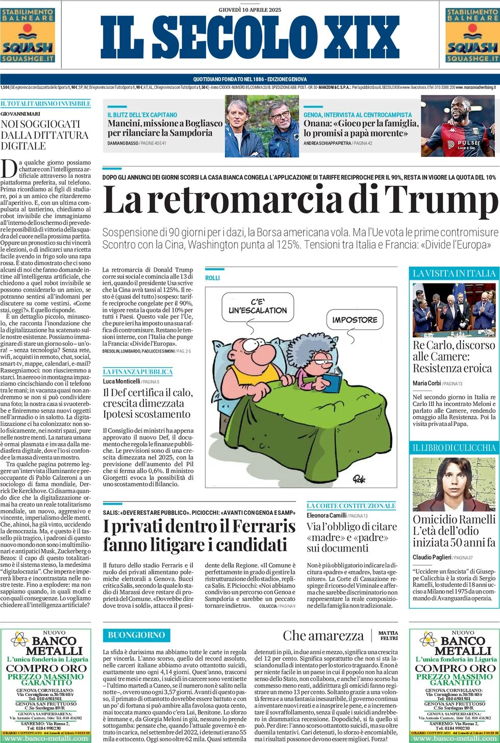 anteprima della prima pagina di il-secolo-xix del 10/04/2025