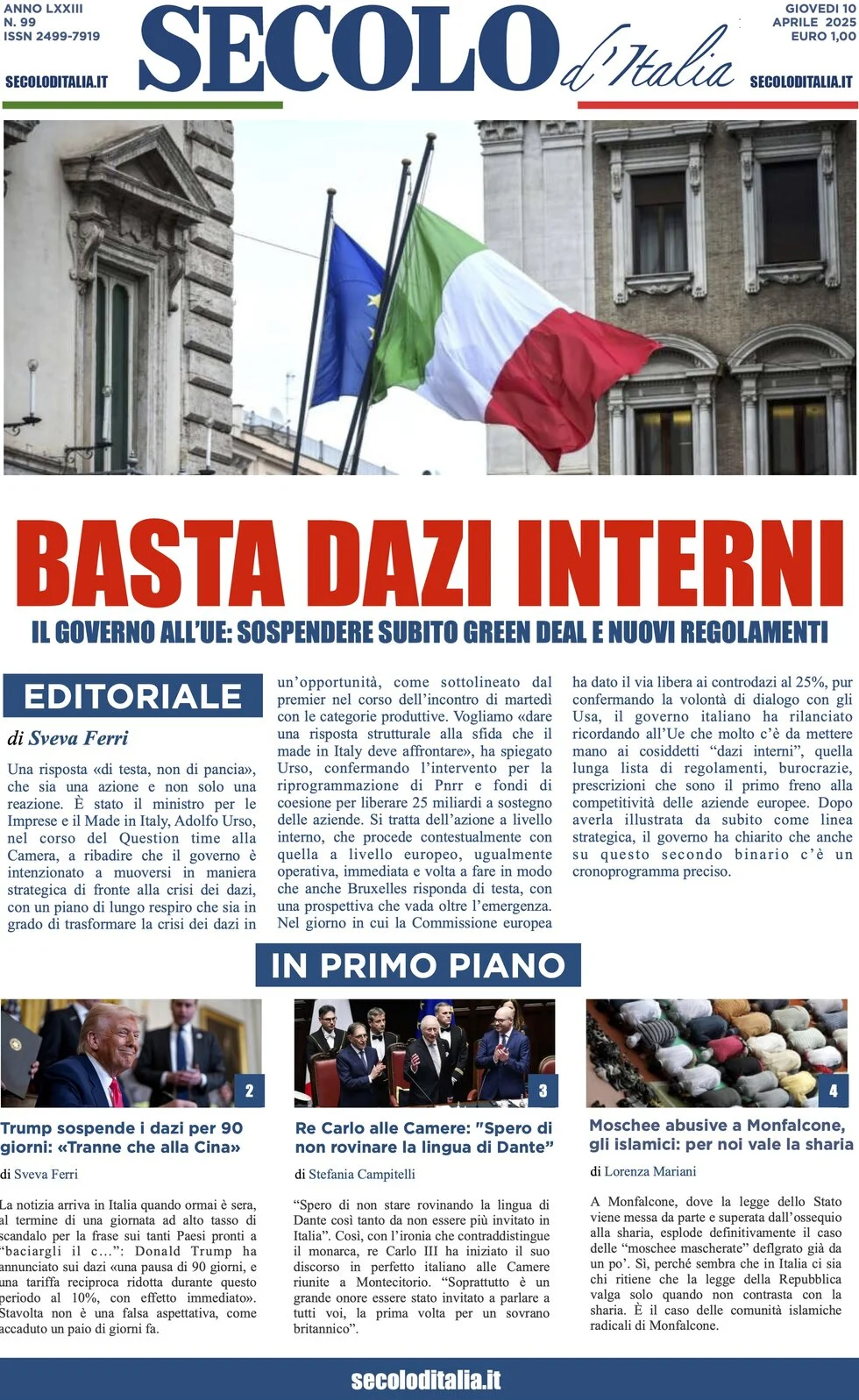 anteprima della prima pagina di secolo-ditalia del 10/04/2025