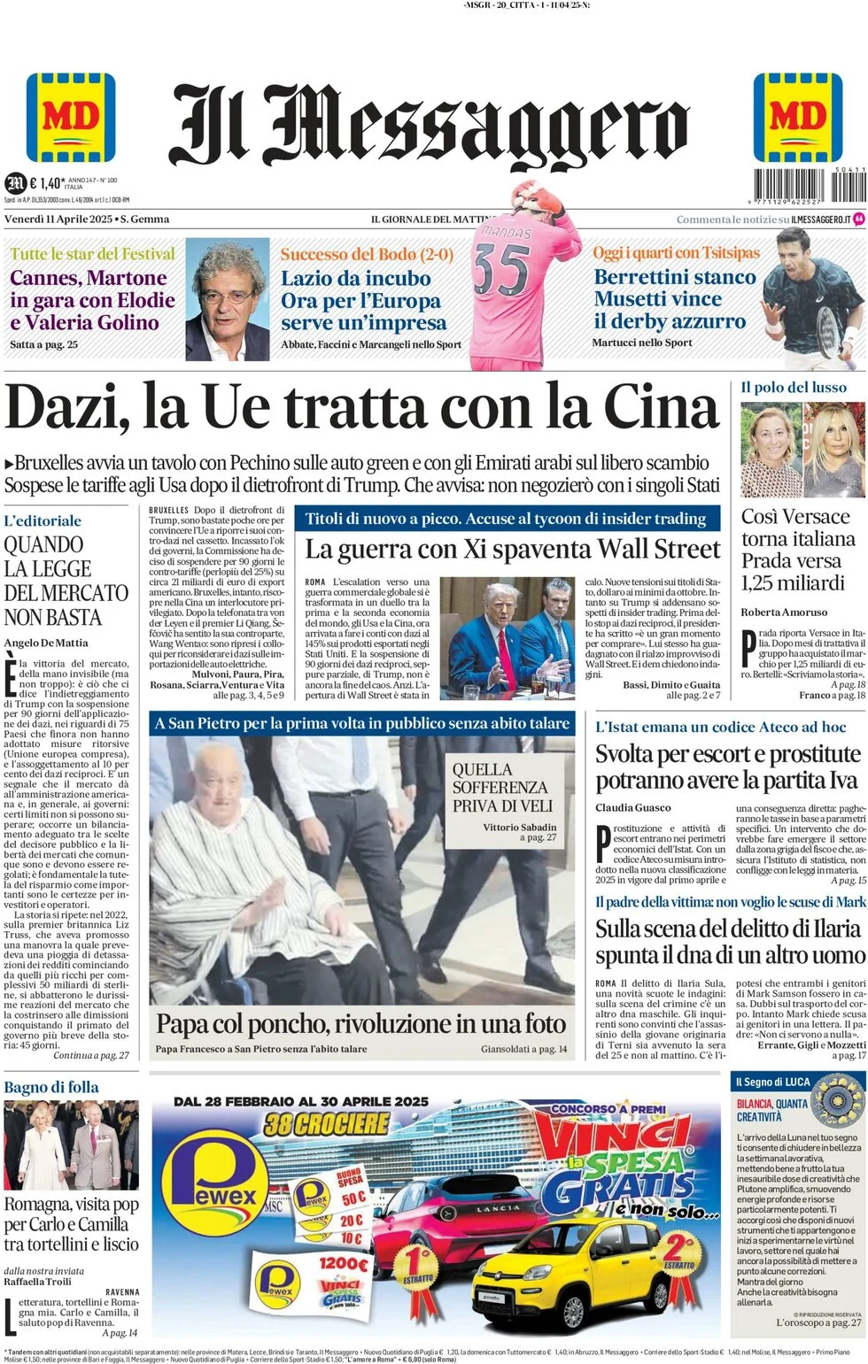 anteprima della prima pagina di il-messaggero del 11/04/2025