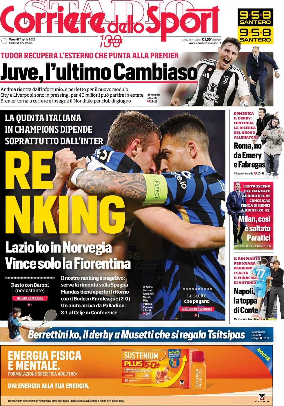 anteprima della prima pagina di corriere-dello-sport del 11/04/2025